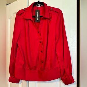Karl Lagerfeld Red Long Sleeve Blouse. Large New